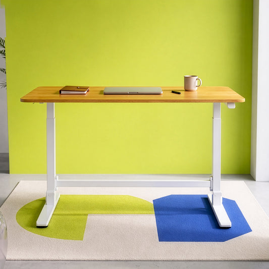 Lyft - Height Adjustable Table (White Base and Oak Top)