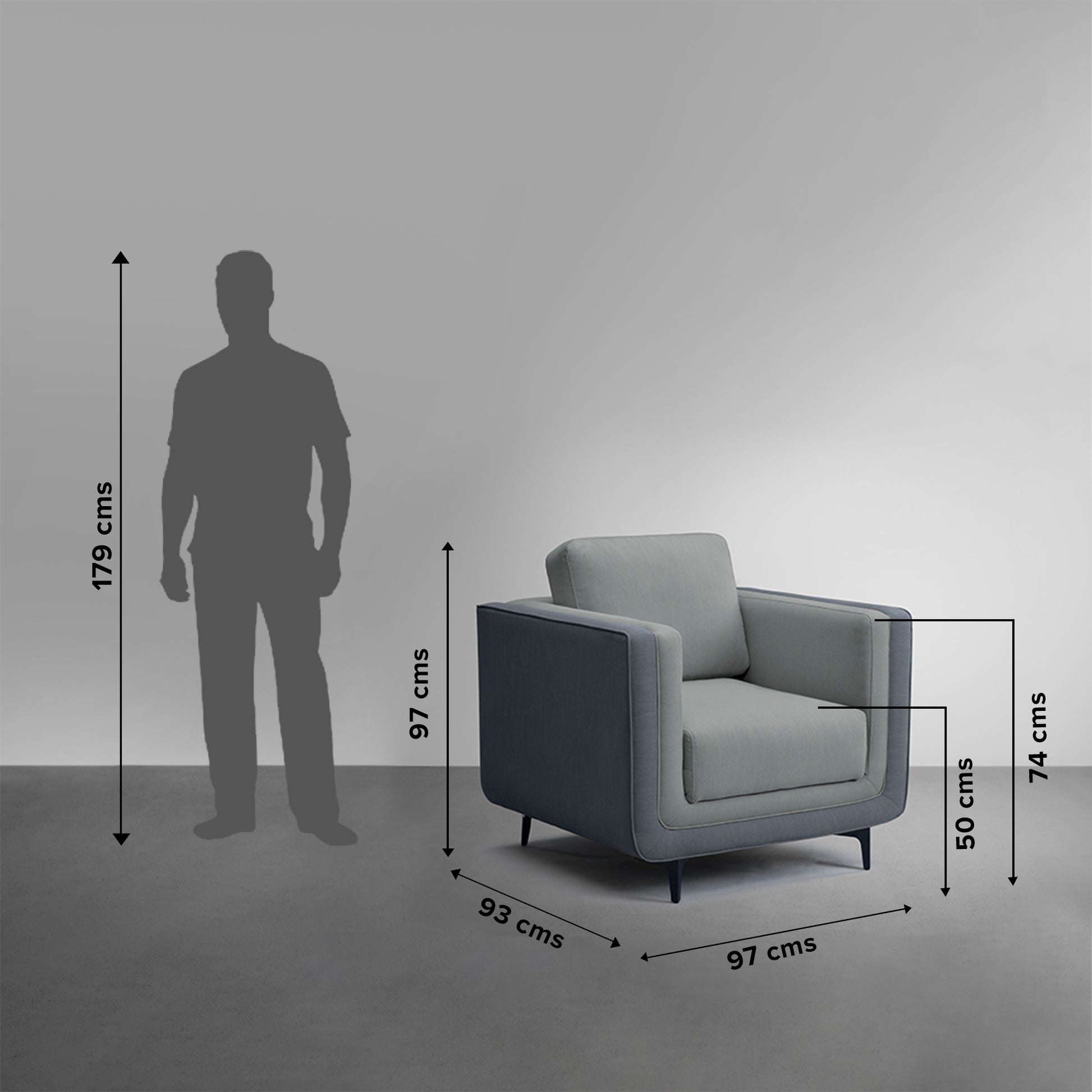 Sofa|Mojo|1|Seater|Sofa|Fabric|Pepper|Crush|Grey