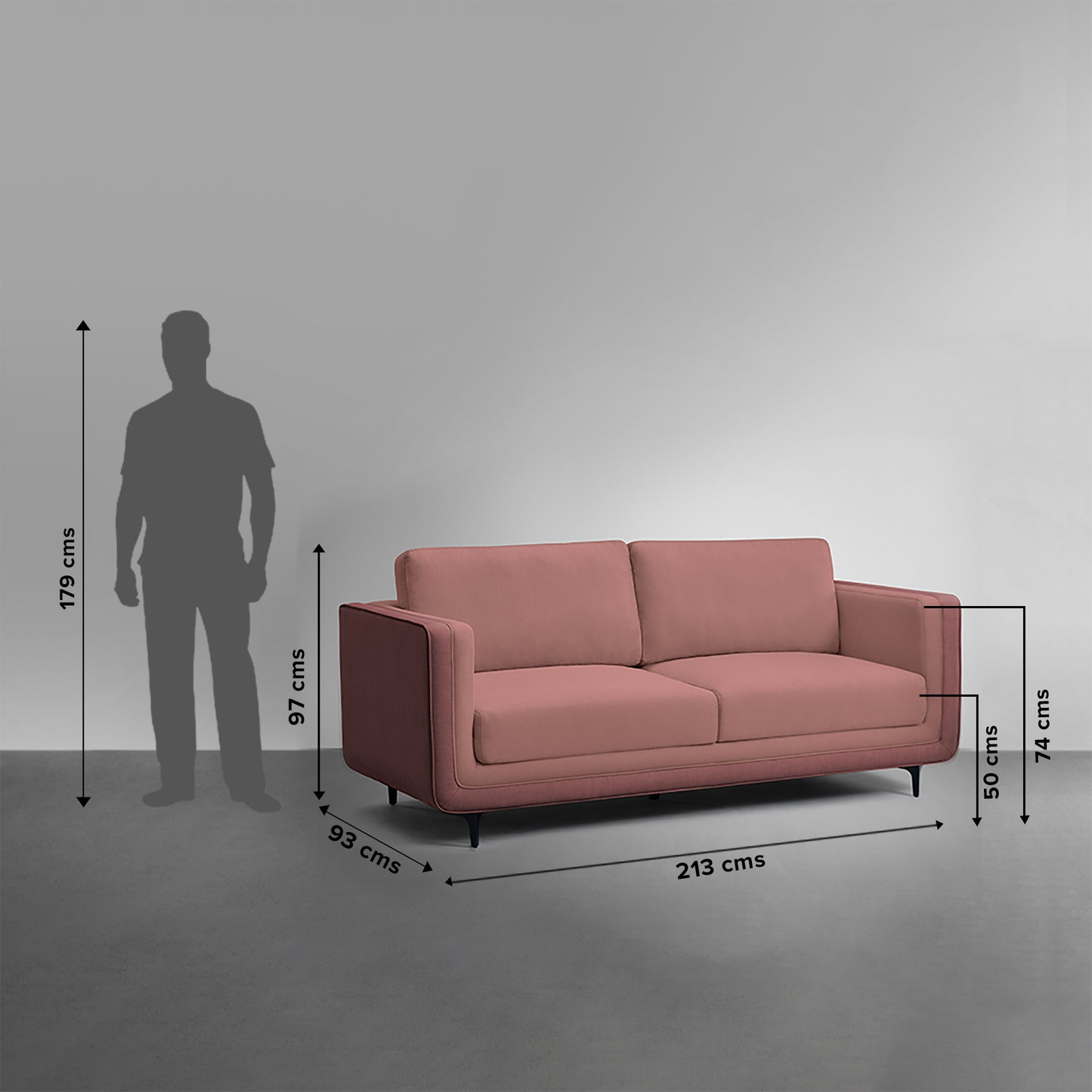 Sofa|Mojo|3|Seater|Sofa|Fabric|Berry|Blush|Pink