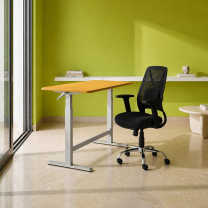 Lyft - Height Adjustable Table (White Base and Oak Top) With Spin - Office Chair (Jet Black)