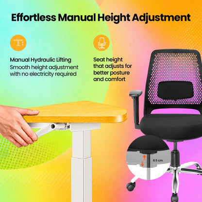 Lyft - Height Adjustable Table (White Base and Oak Top) With Spin - Office Chair (Jet Black)