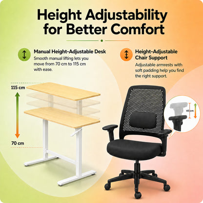 Lyft - Height Adjustable Table (White Base and Oak Top) With Spin - Office Chair (Jet Black)