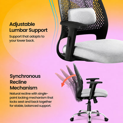 Lyft - Height Adjustable Table (White Base and Oak Top) With Spin - Office Chair (Cement Grey)