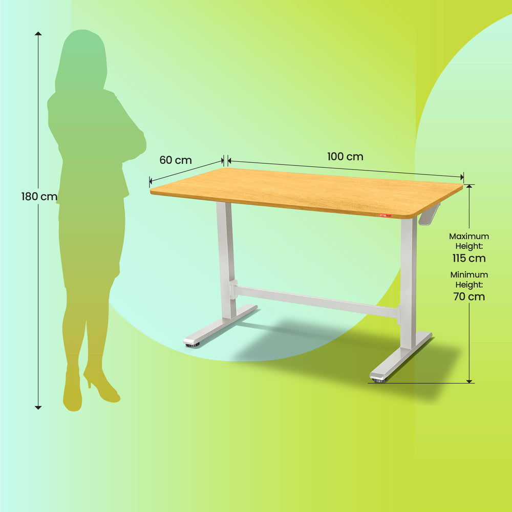 Lyft - Height Adjustable Table (White Base and Oak Top) With Spin - Office Chair (Cement Grey)