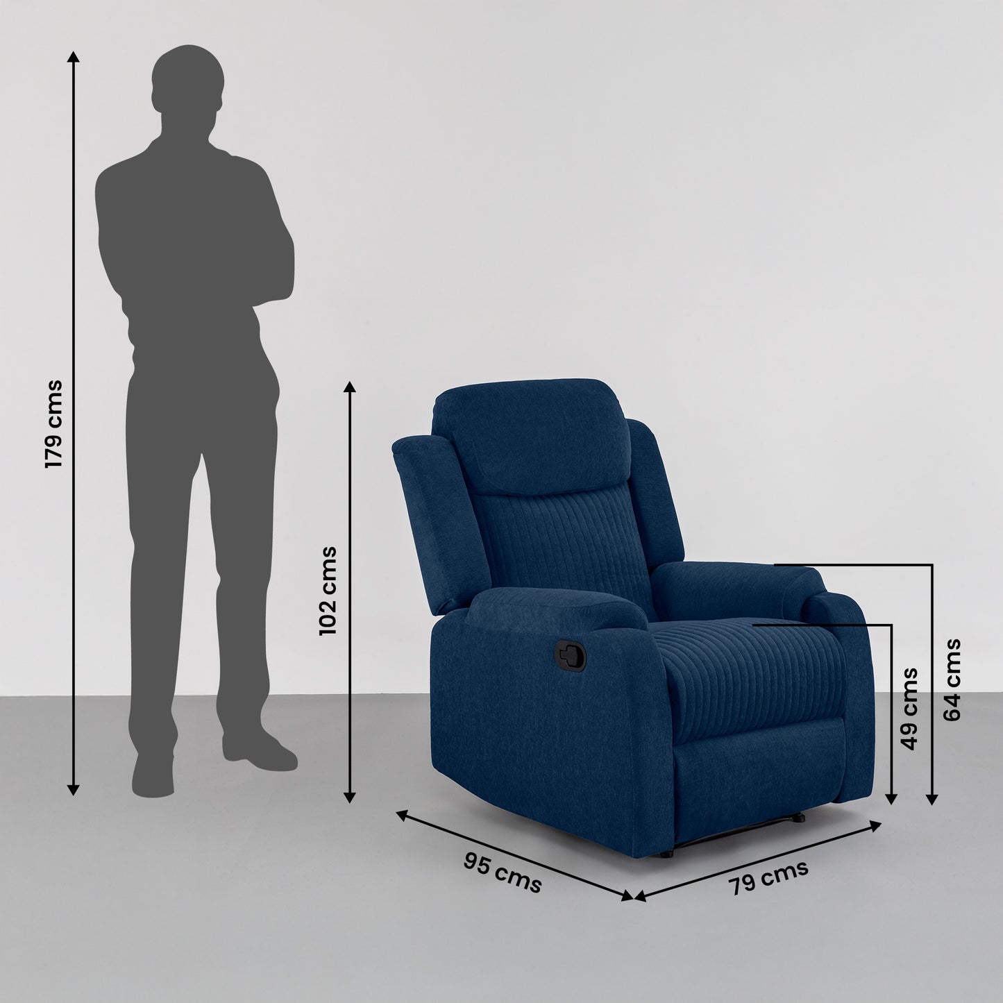 Recliner|R6|Single|Seater|Fabric|Recliner|Berry|Blue