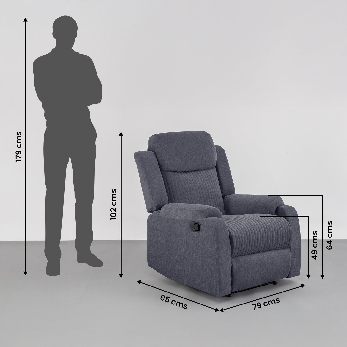 Recliner|R6|Single|Seater|Fabric|Recliner|Sesame|Grey