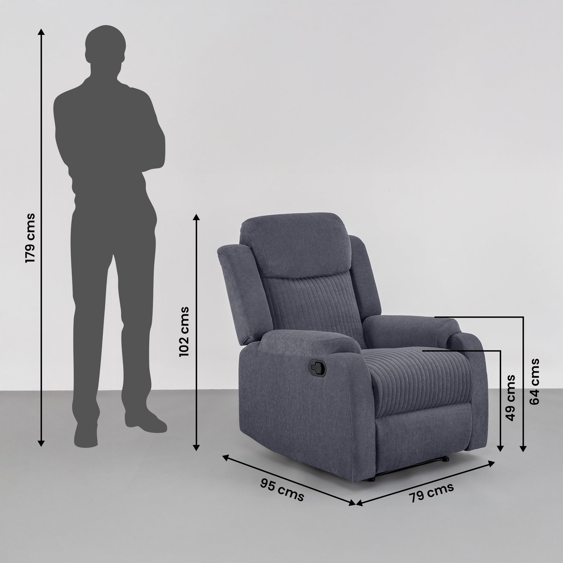 Recliner|R6|Single|Seater|Fabric|Recliner|Sesame|Grey