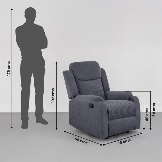 Recliner|R6|Single|Seater|Fabric|Recliner|Sesame|Grey