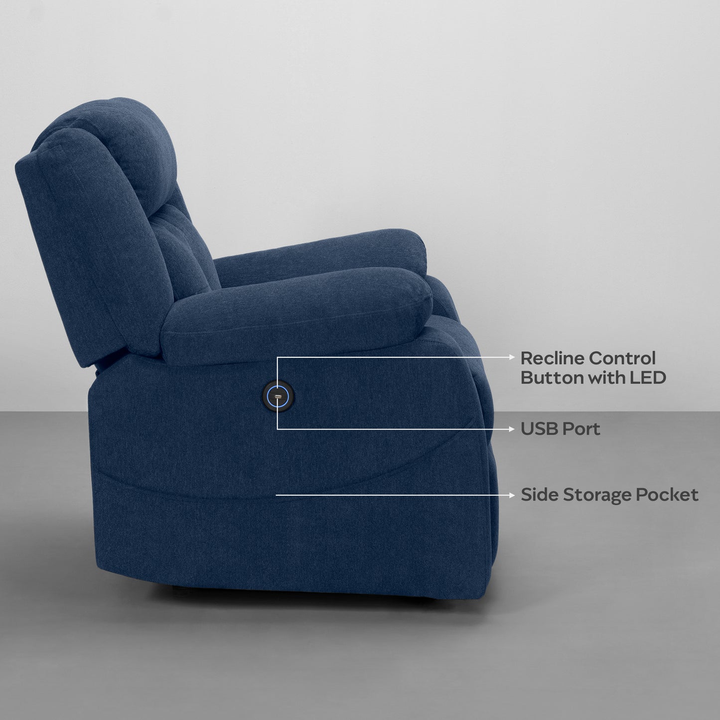Recliner|R7|Motorized|Fabric|recliner|Berry|Blue|One|Seater