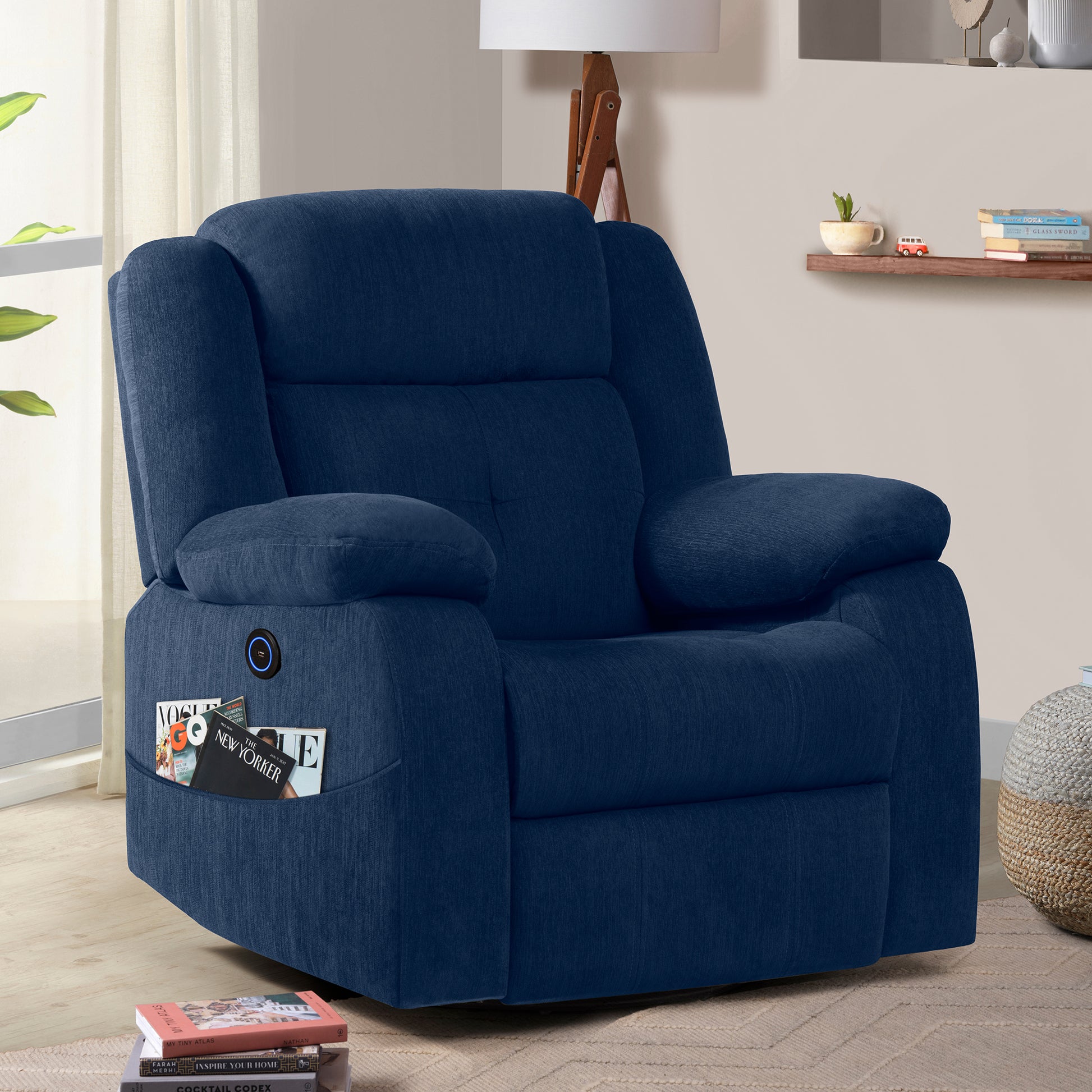 Recliner|R7|Motorized|Fabric|recliner|Berry|Blue|One|Seater