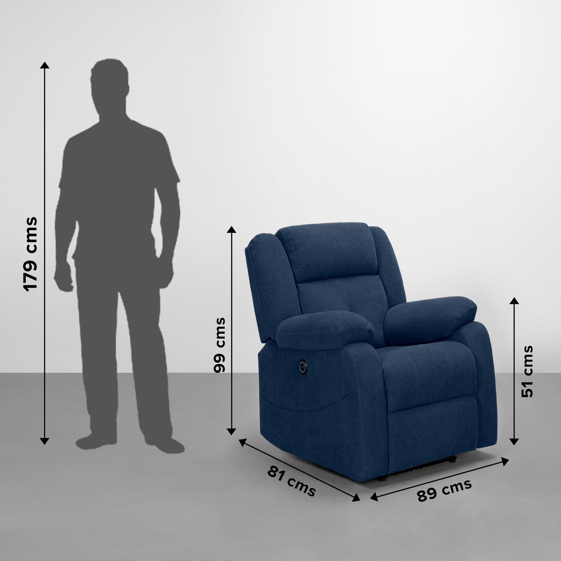 Recliner|R7|Motorized|Fabric|recliner|Berry|Blue|One|Seater