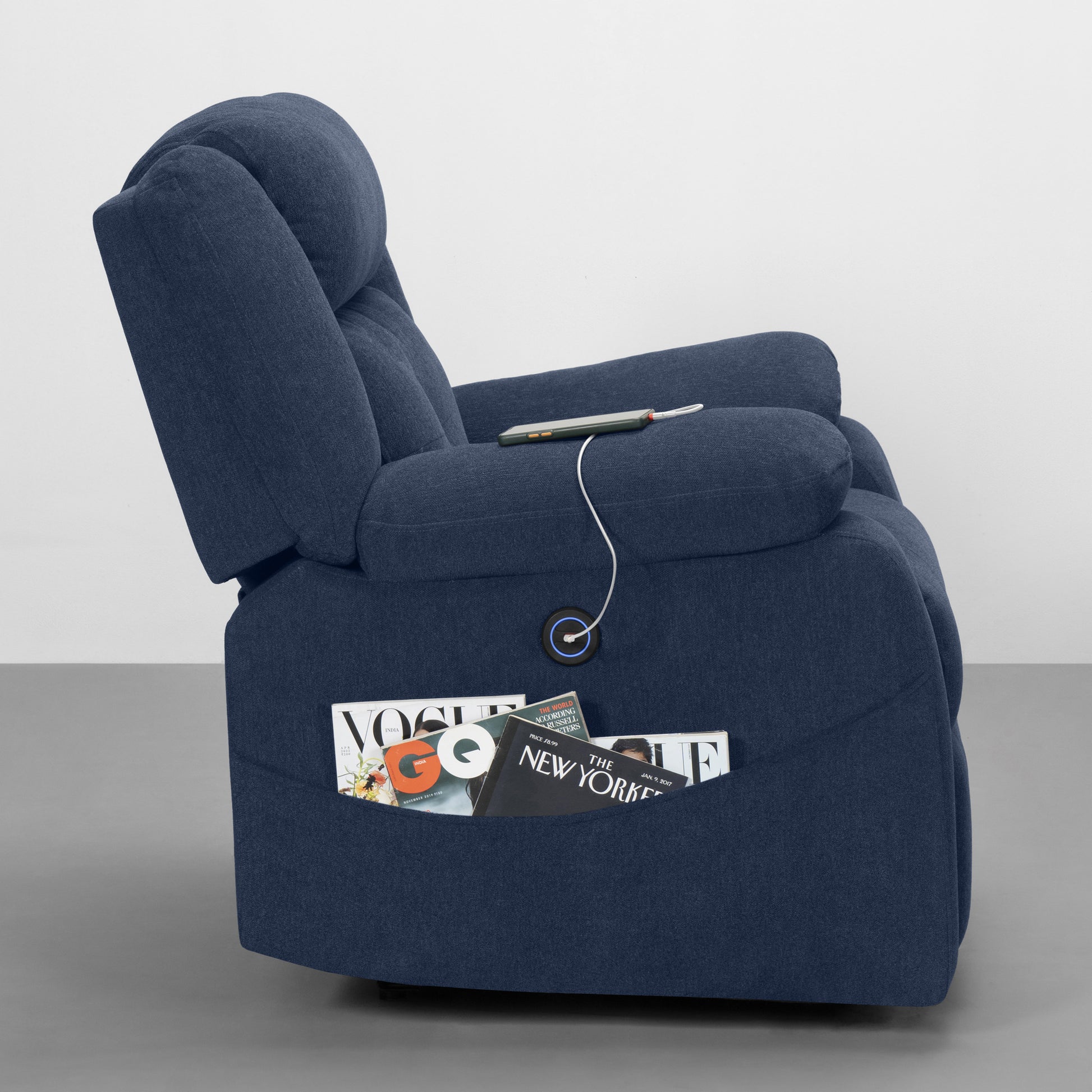 Recliner|R7|Motorized|Fabric|recliner|Berry|Blue|One|Seater