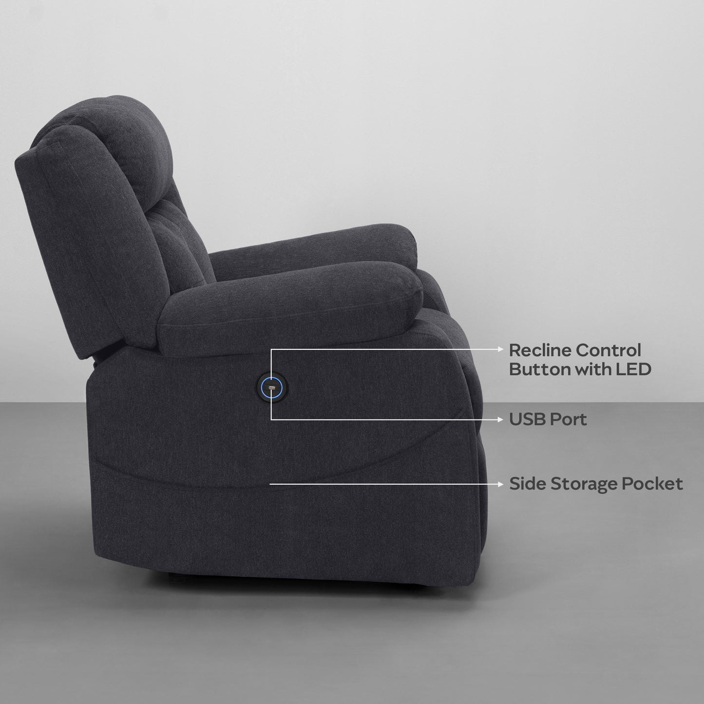 Recliner|R7|Motorized|Fabric|recliner|Iceland|Grey|One|Seater