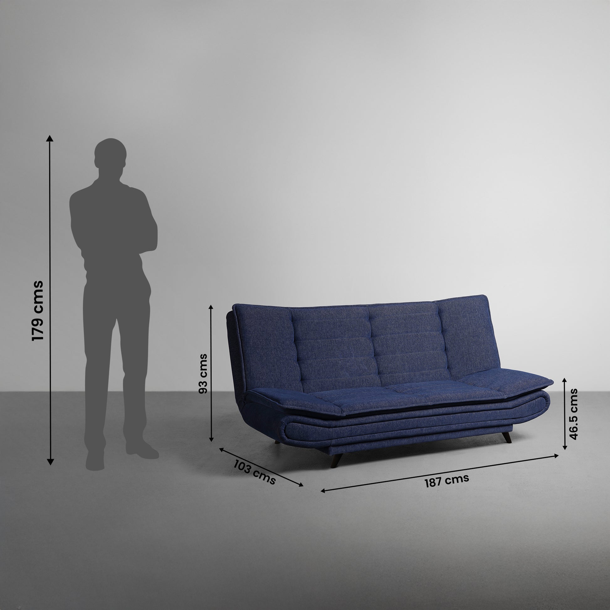 SofaBed|Two|Foldable|3|Seater|Sofa|Cum|Bed|Fabric|Ink|Blue