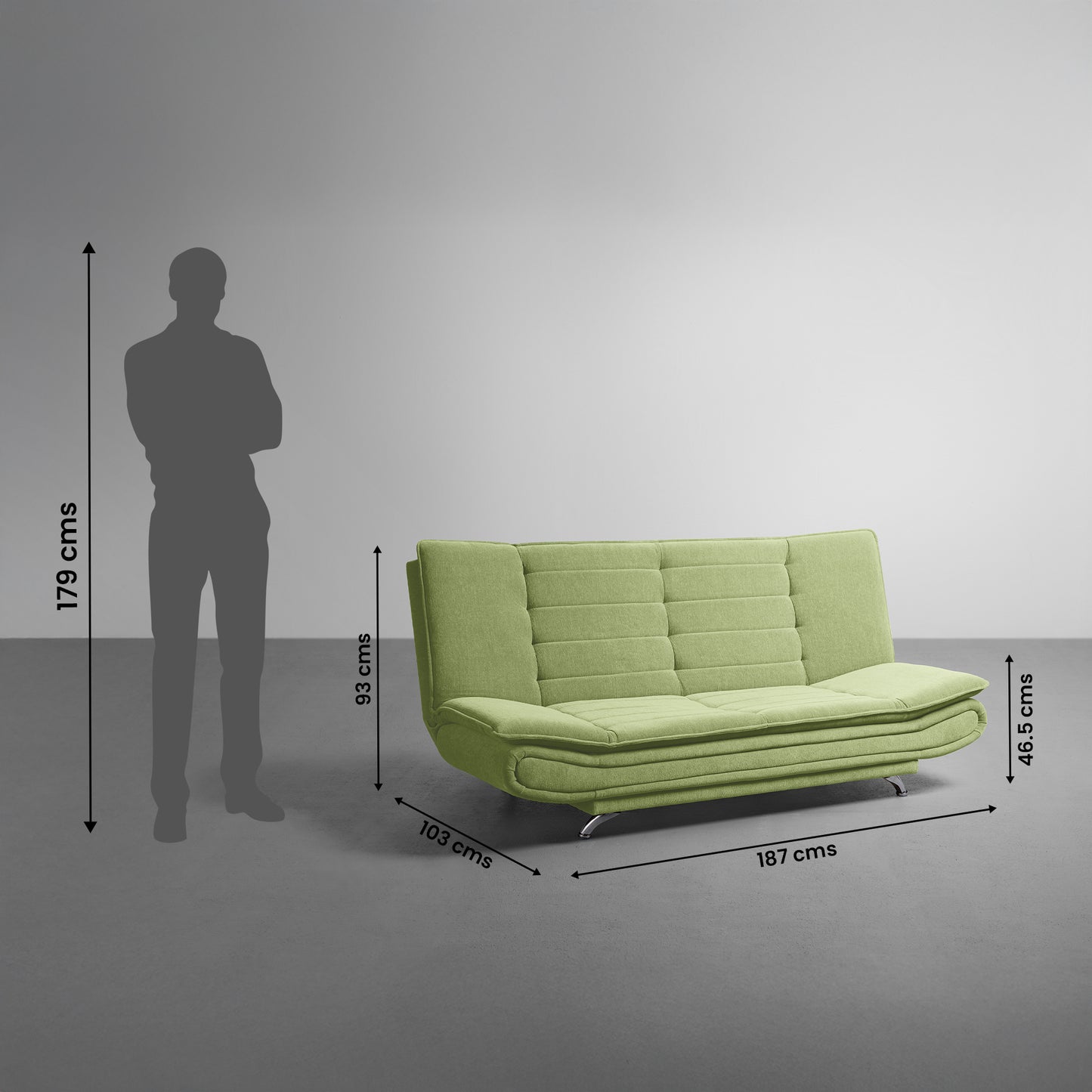 SofaBed|Two|Foldable|3|Seater|Sofa|Cum|Bed|Fabric|Matcha|Green