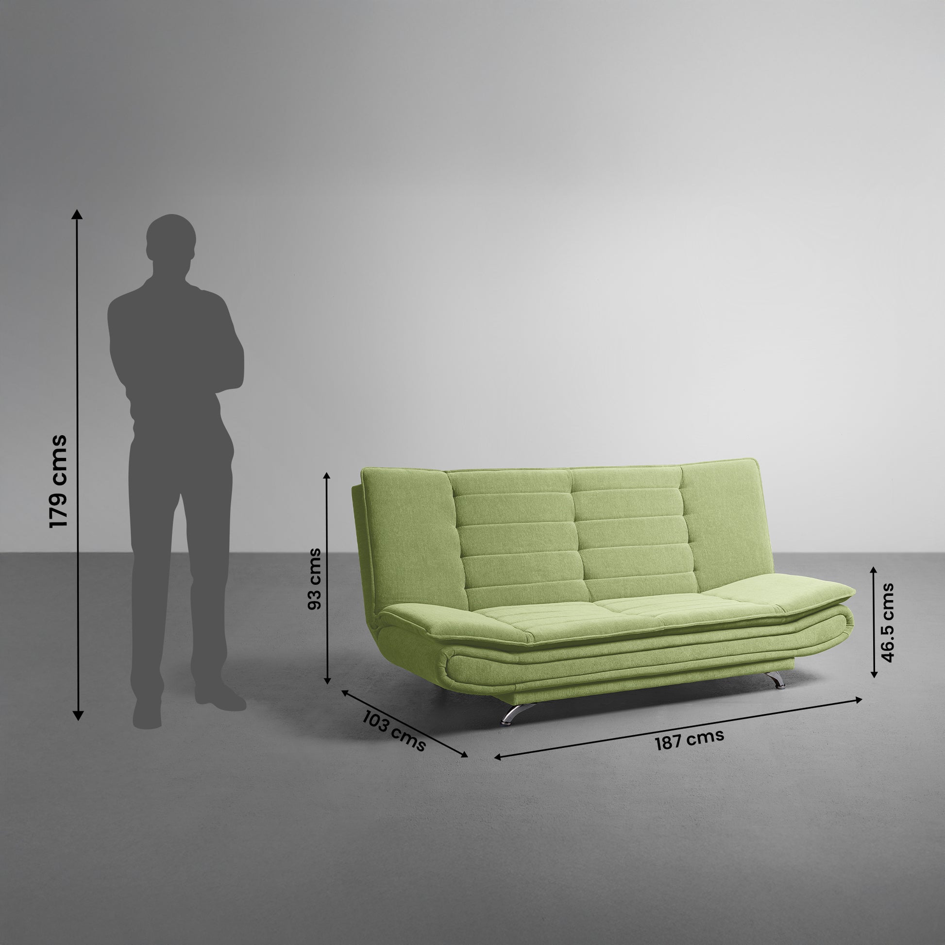 SofaBed|Two|Foldable|3|Seater|Sofa|Cum|Bed|Fabric|Matcha|Green