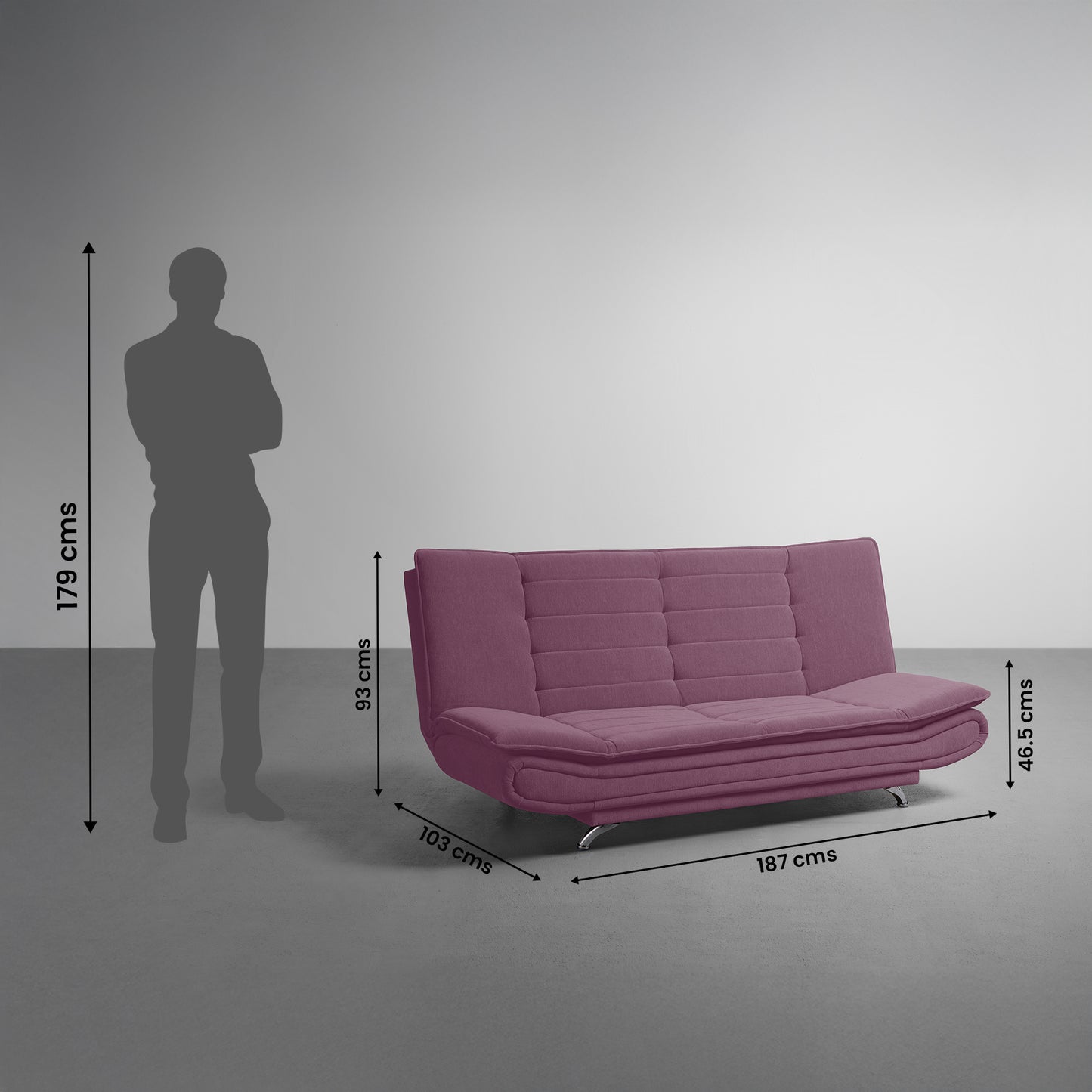 SofaBed|Two|Foldable|3|Seater|Sofa|Cum|Bed|Fabric|Sangria|Purple