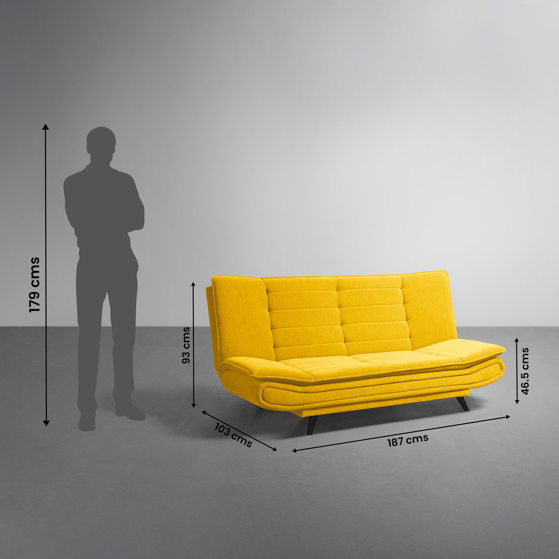 SofaBed|Two|Foldable|3|Seater|Sofa|Cum|Bed|Fabric|Sunshine|Yellow