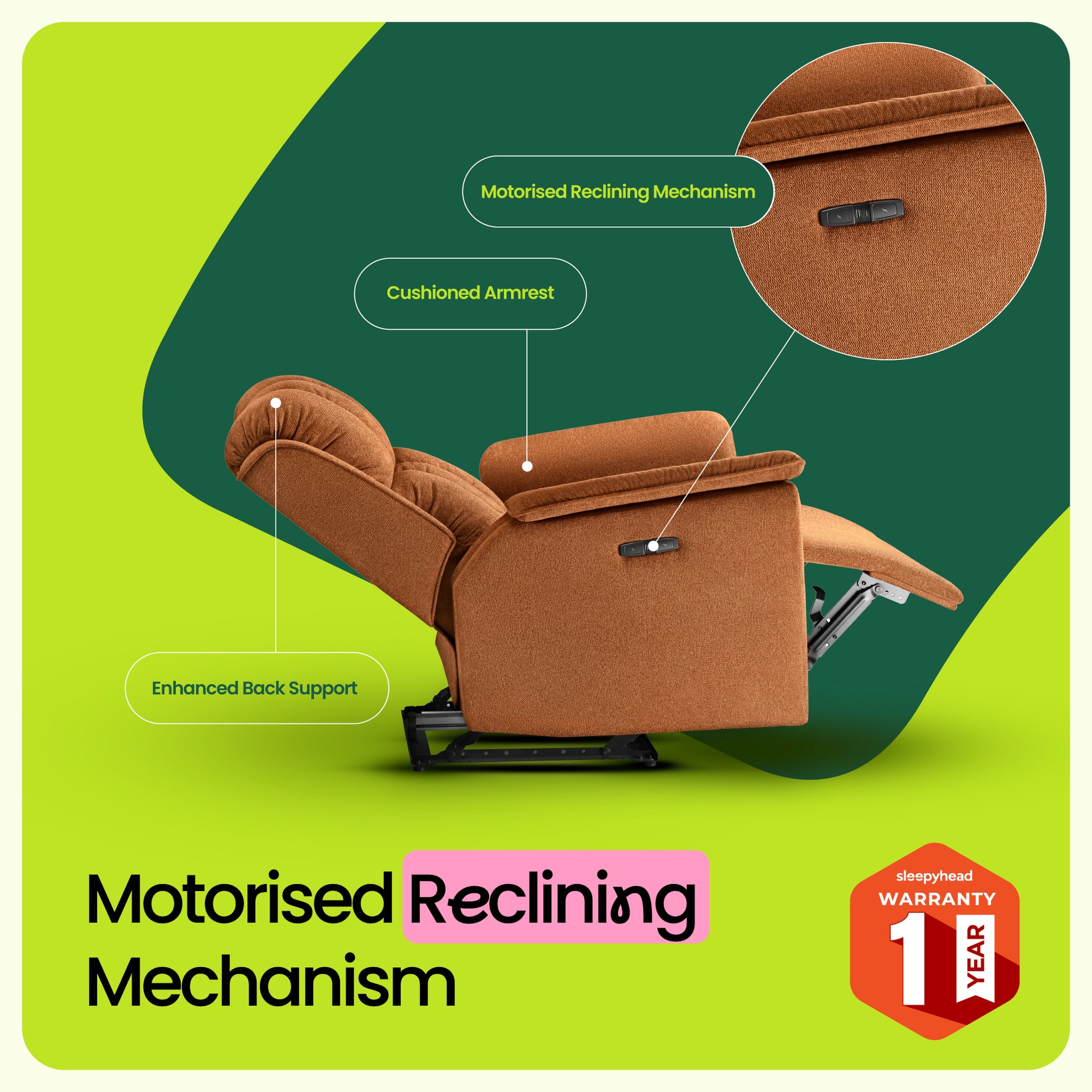 Sofa|Vibe|1|Seater|Motion|Sofa|Rust|Orange