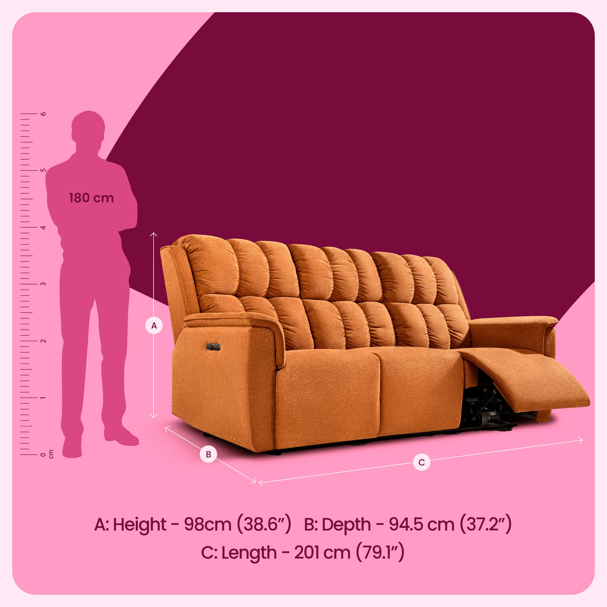 Sofa|Vibe|3|Seater|Motion|Sofa|Rust|Orange