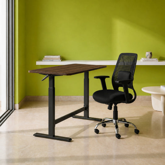 Lyft - Height Adjustable Table (Black Base and Walnut Top) With Spin - Office Chair (Jet Black)