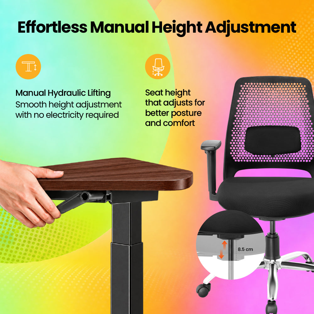Lyft - Height Adjustable Table (Black Base and Walnut Top) With Spin - Office Chair (Jet Black)