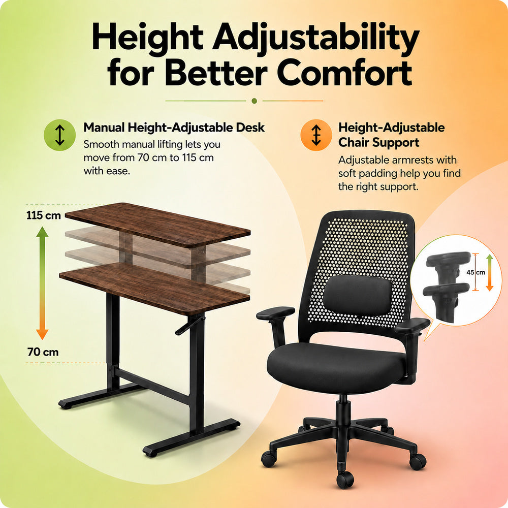 Lyft - Height Adjustable Table (Black Base and Walnut Top) With Spin - Office Chair (Jet Black)