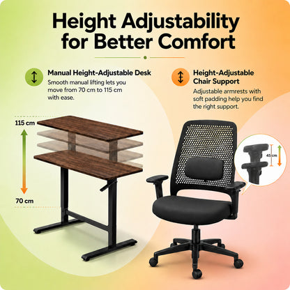 Lyft - Height Adjustable Table (Black Base and Walnut Top) With Spin - Office Chair (Jet Black)