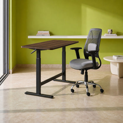 Lyft - Height Adjustable Table (Black Base and Walnut Top) With Spin - Office Chair (Cement Grey)
