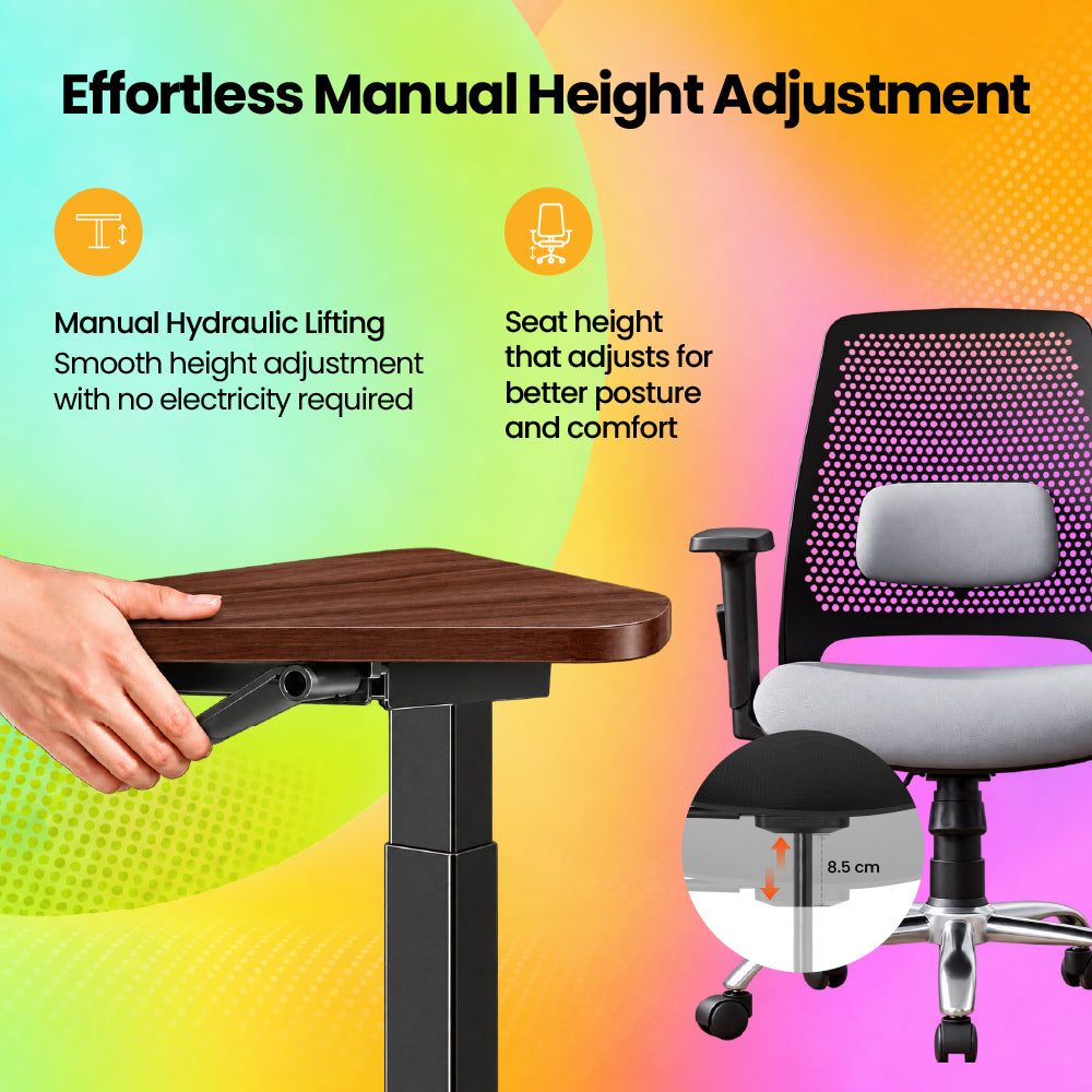 Lyft - Height Adjustable Table (Black Base and Walnut Top) With Spin - Office Chair (Cement Grey)