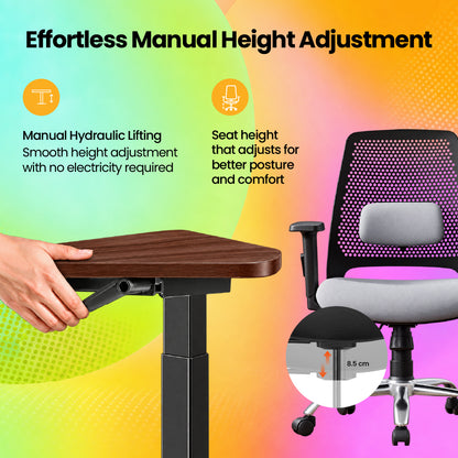 Lyft - Height Adjustable Table (Black Base and Walnut Top) With Spin - Office Chair (Cement Grey)