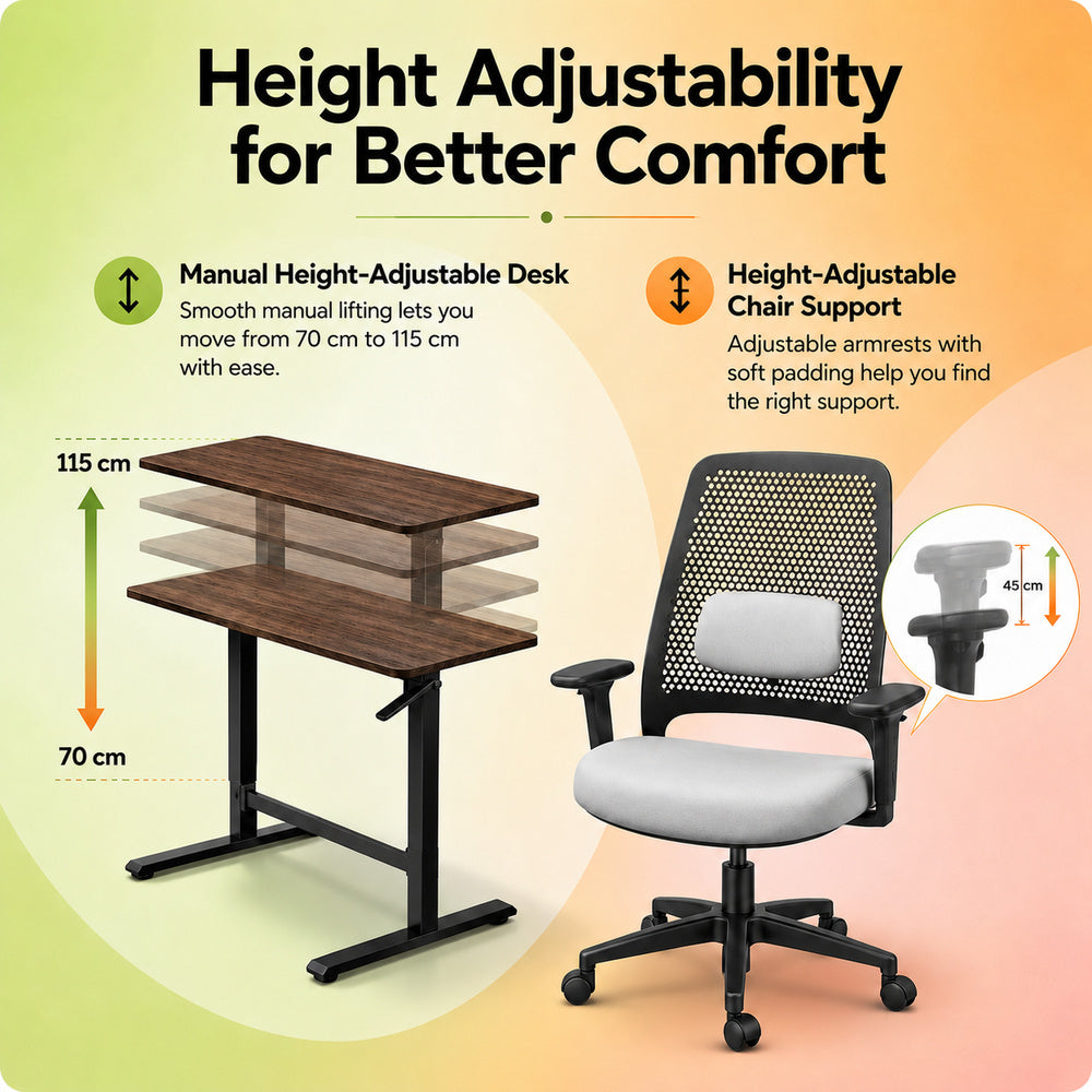 Lyft - Height Adjustable Table (Black Base and Walnut Top) With Spin - Office Chair (Cement Grey)