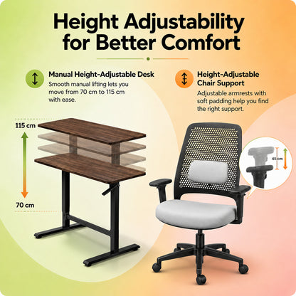 Lyft - Height Adjustable Table (Black Base and Walnut Top) With Spin - Office Chair (Cement Grey)