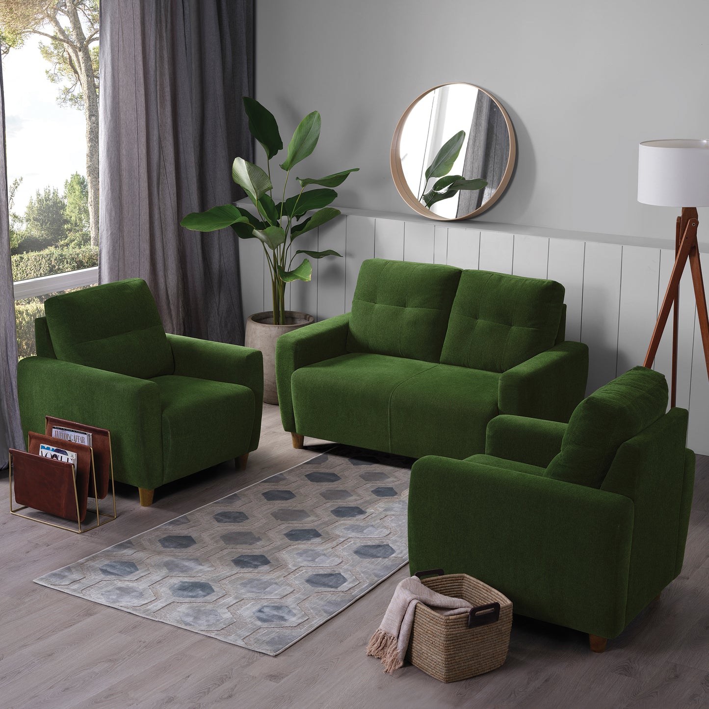 Sofa|Yolo|2+1+1|Seater|Sofa|Set|Fabric|Avocado|Green