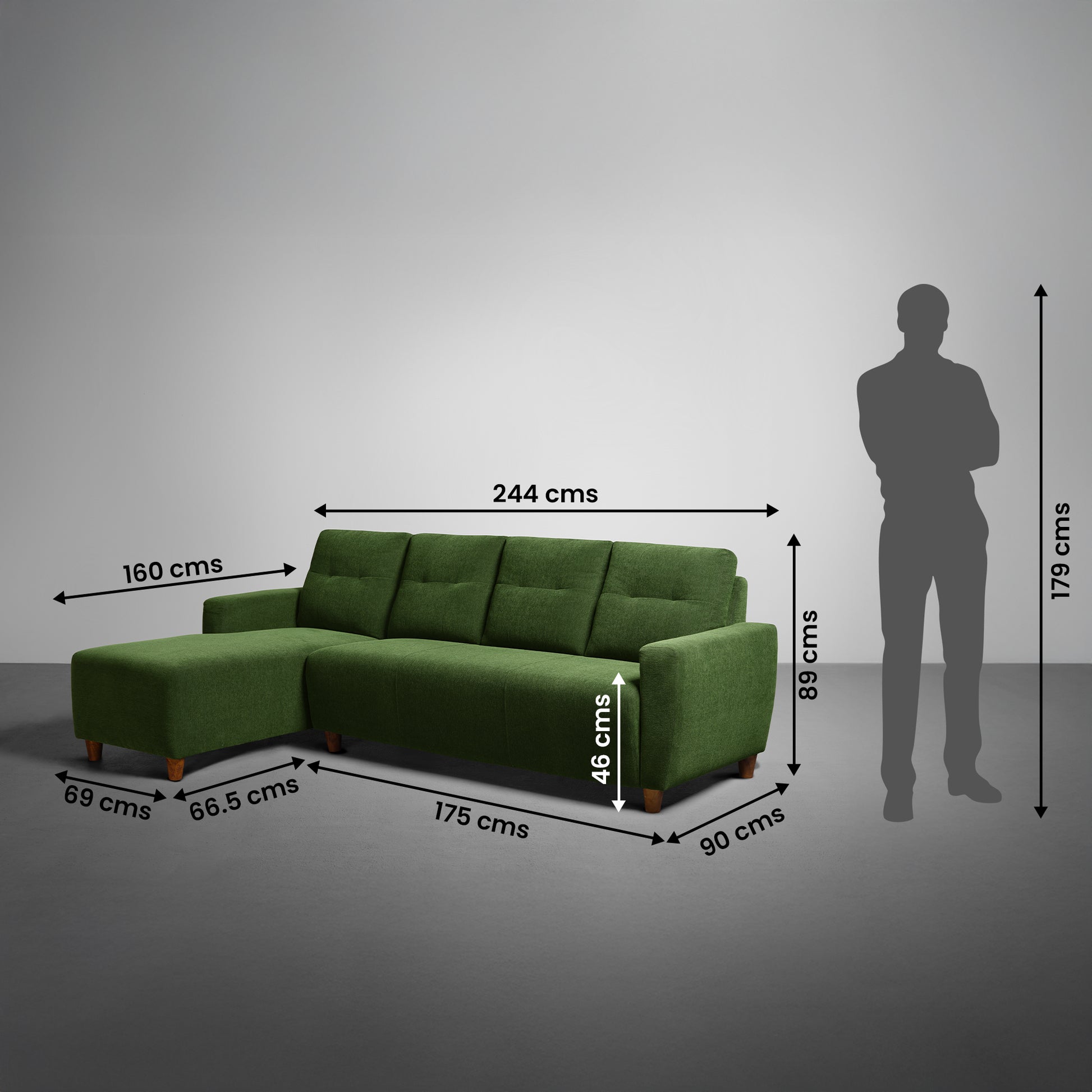 Sofa|Yolo|3|Seater|LHS|L|Shape|Sofa|Set|Fabric|Avocado|Green