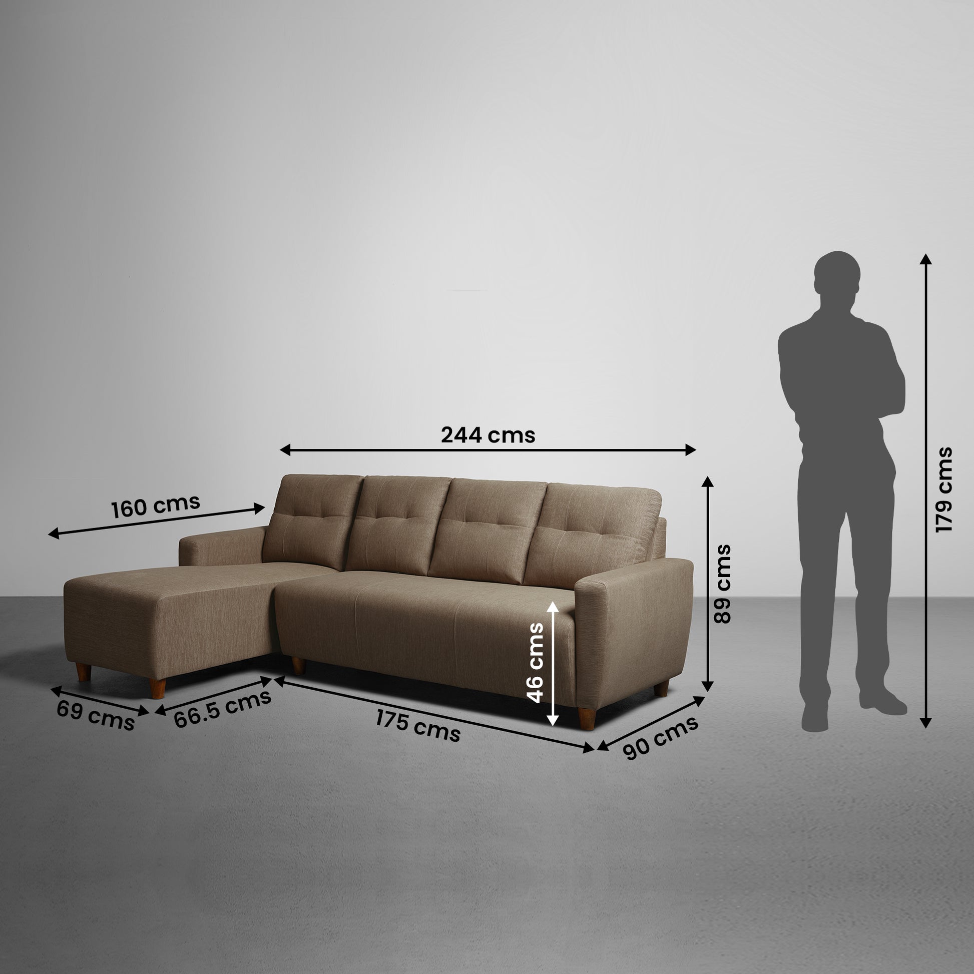 Sofa|Yolo|3|Seater|LHS|L|Shape|Sofa|Set|Fabric|Coco|Brown