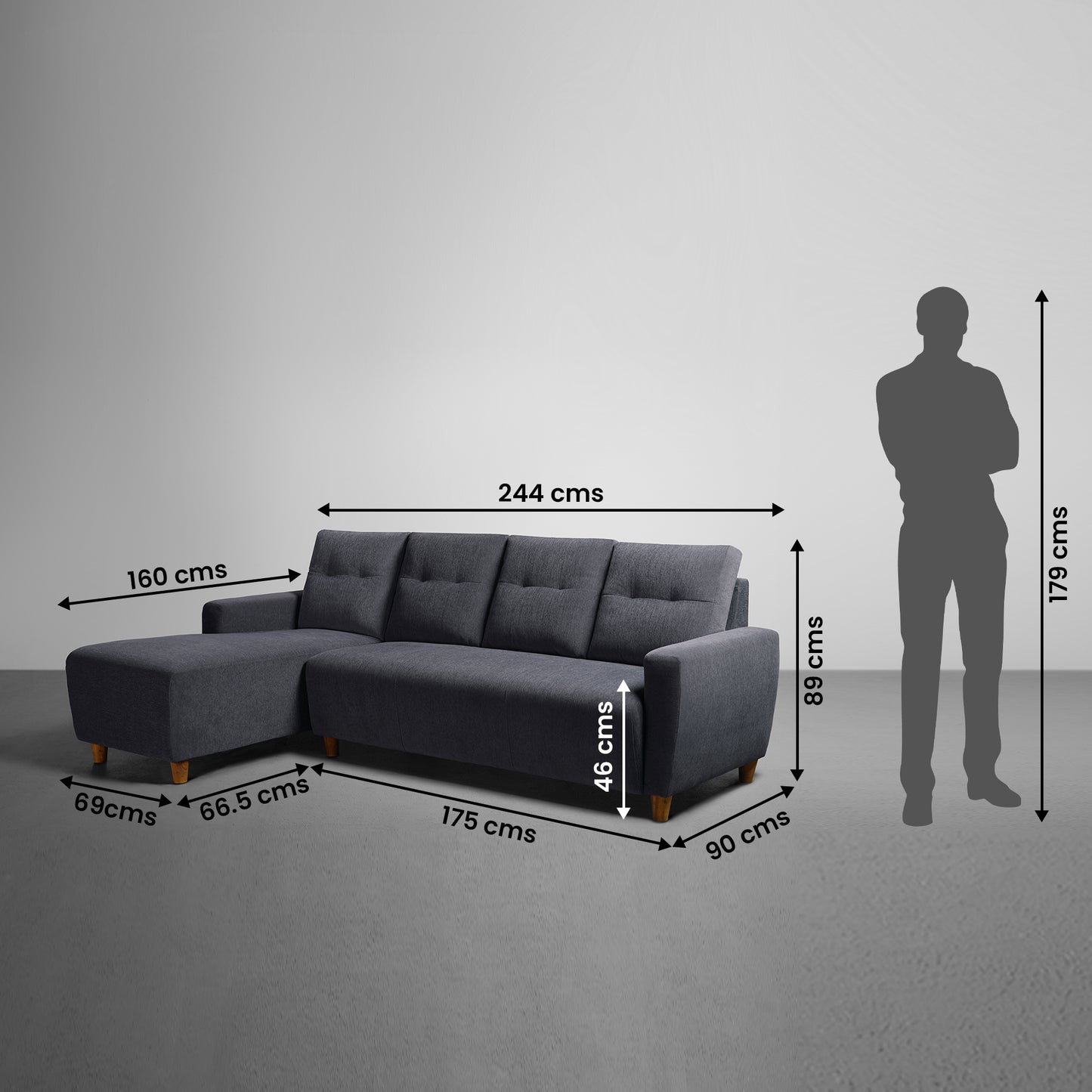 Sofa|Yolo|3|Seater|LHS|L|Shape|Sofa|Set|Fabric|Sesame|Grey