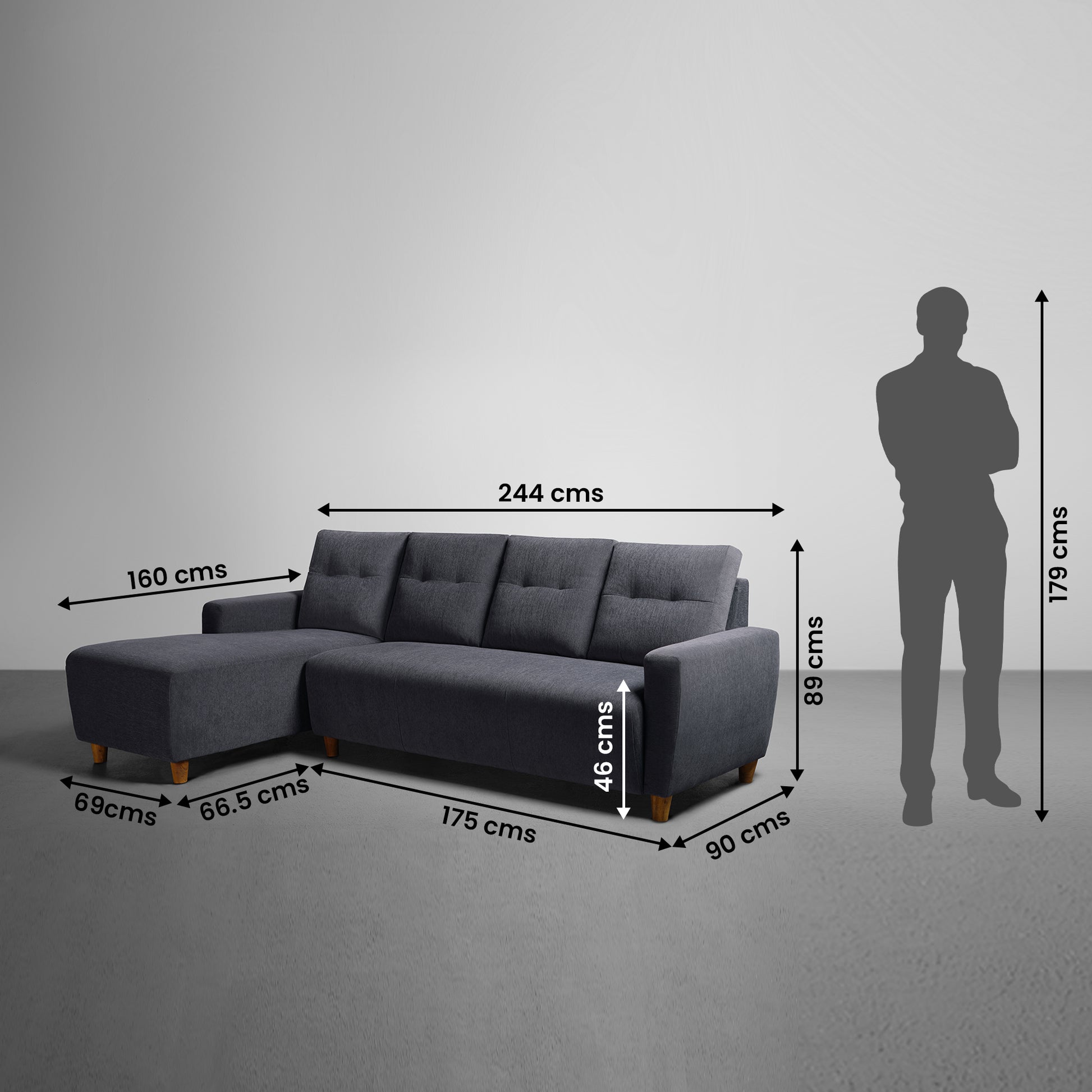 Sofa|Yolo|3|Seater|LHS|L|Shape|Sofa|Set|Fabric|Sesame|Grey