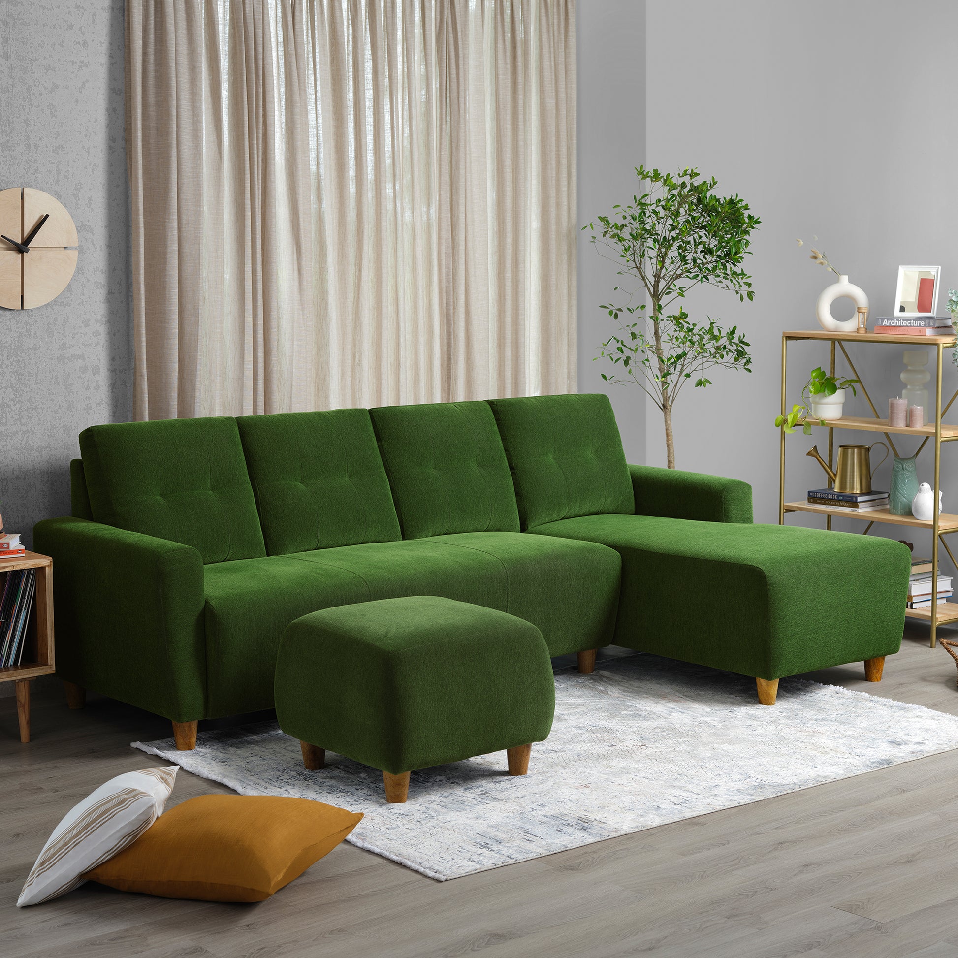 Sofa|Yolo|3|Seater|RHS|L|Shape|Sofa|Set|with|Ottoman|Fabric|Avocado|Green