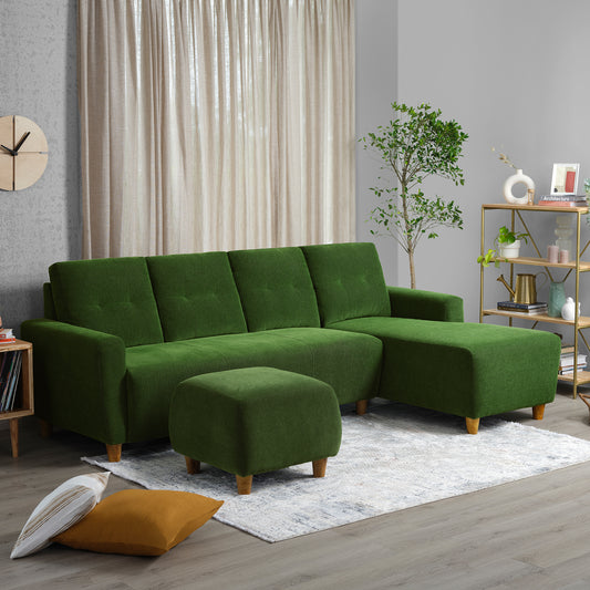 Sofa|Yolo|3|Seater|RHS|L|Shape|Sofa|Set|with|Ottoman|Fabric|Avocado|Green