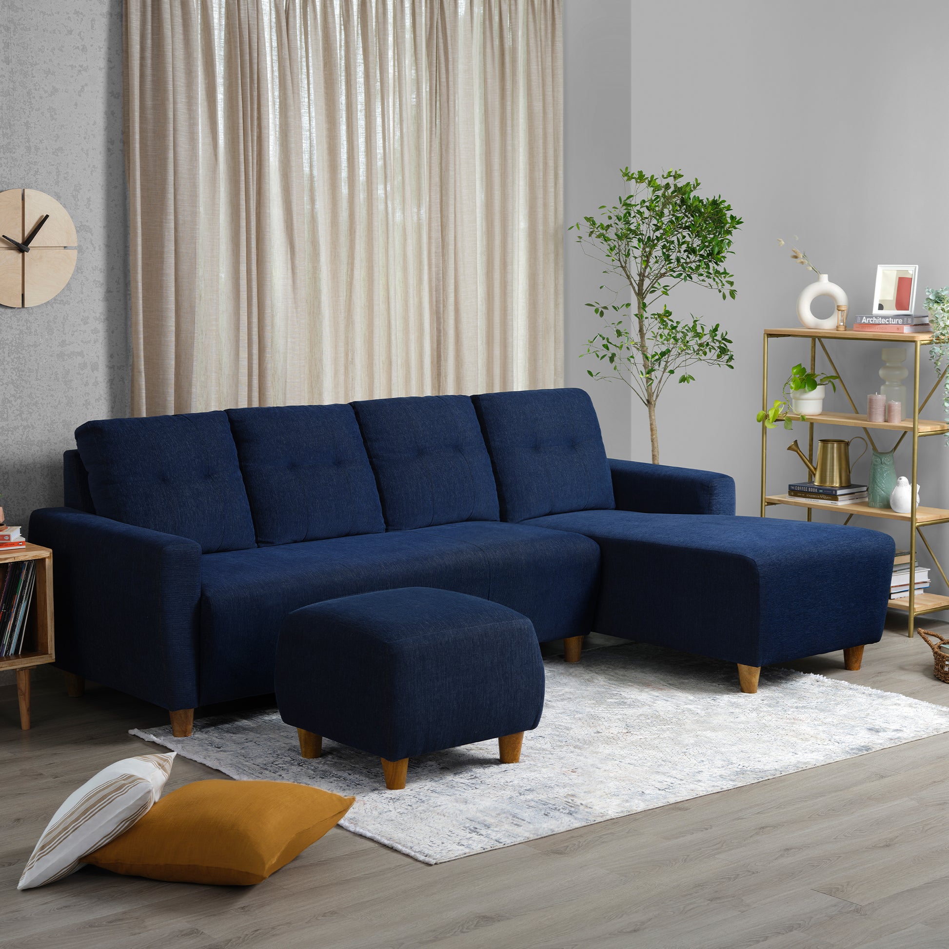 Sofa|Yolo|3|Seater|RHS|L|Shape|Sofa|Set|with|Ottoman|Fabric|Berry|Blue