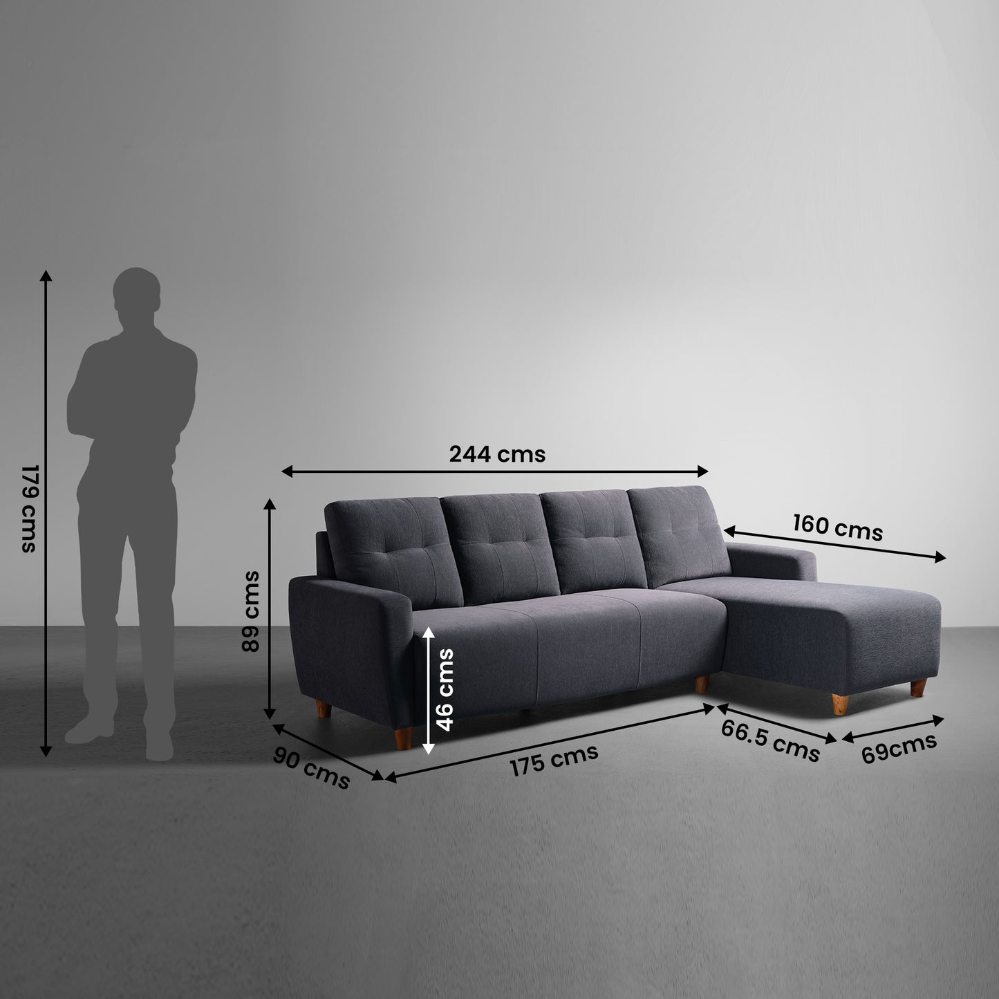Sofa|Yolo|3|Seater|RHS|L|Shape|Sofa|Set|Fabric|Sesame|Grey