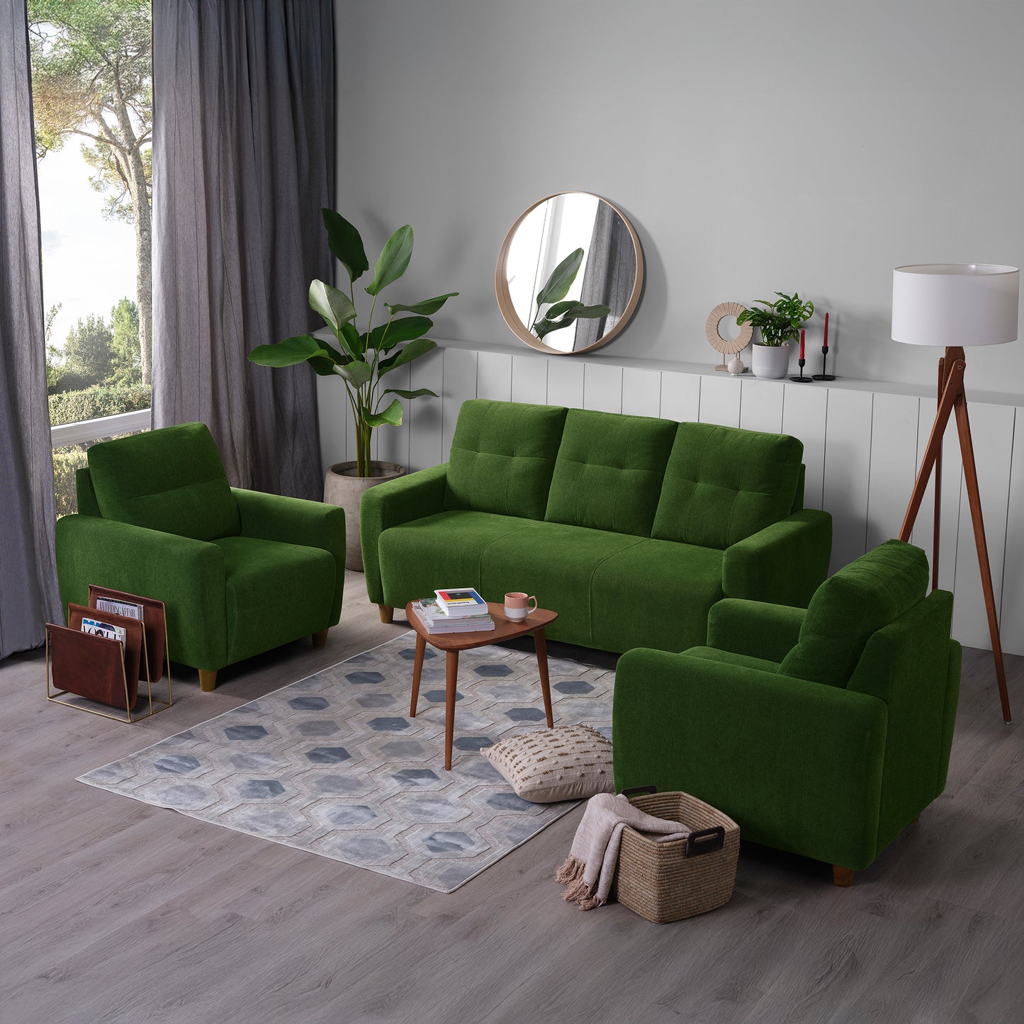 Sofa|Yolo|3+1+1|Seater|Sofa|Set|Fabric|Avocado|Green