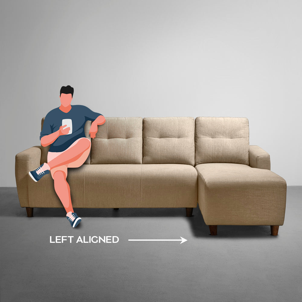 Sofa Yolo - 3 Seater RHS L Shape Sofa Set (Fabric, Coco Brown)