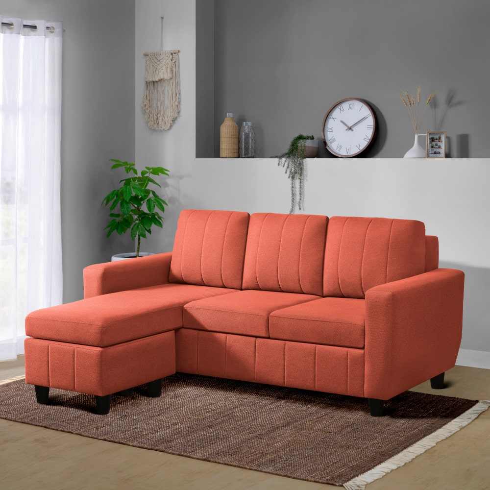 Sofa|Bae|4|Seater|Interchangeable|L|Shape|Sofa|Set|Fabric|Ember|Orange