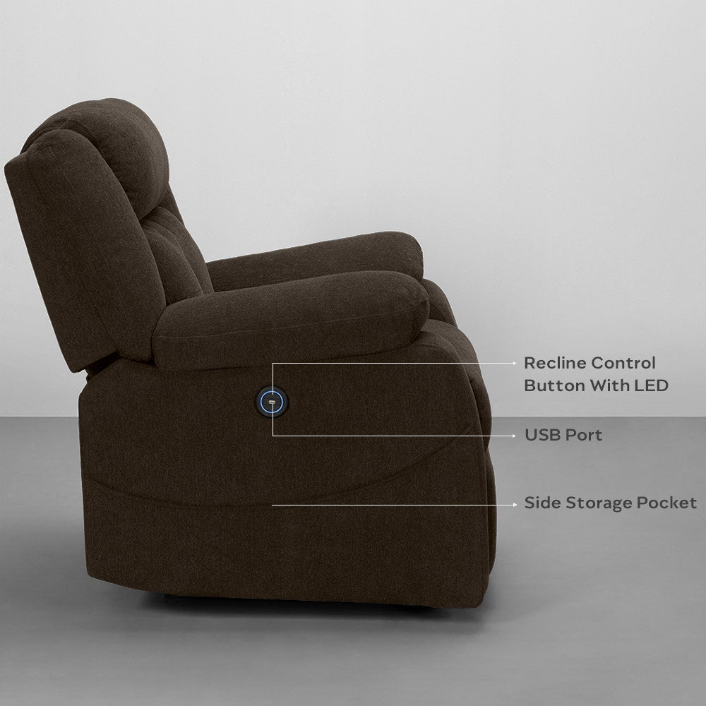 Recliner|R7|Motorized|Fabric|Recliner|Egyptian|Brown|One|Seater