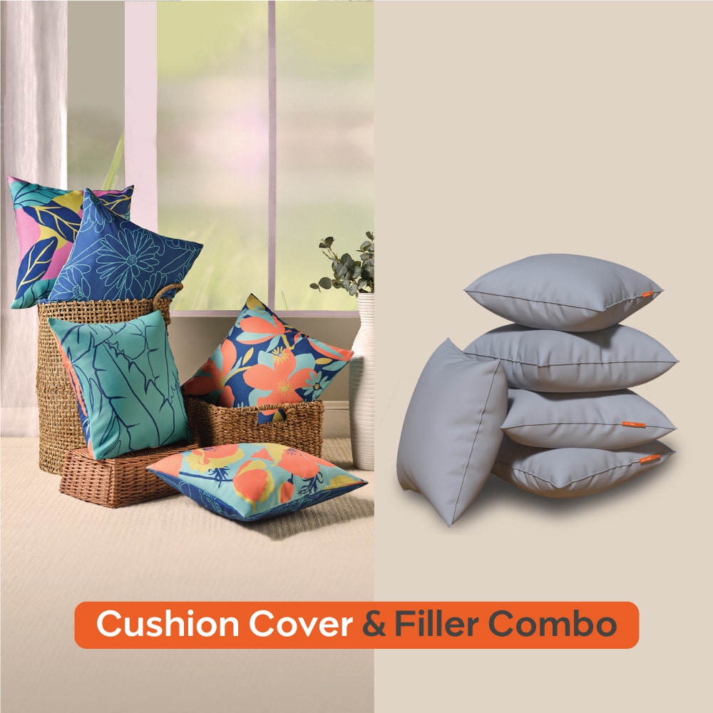Spring|Cushion|Covers|with|Premium|Cushion|Fillers|Blue-Grey|Set|of|5|Combo