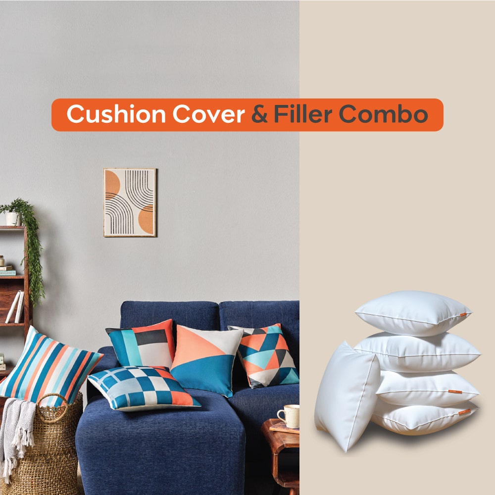 Nooks|Cushion|Cover|with|Premium|Cushion|Fillers|Blue-White|Set|of|5|