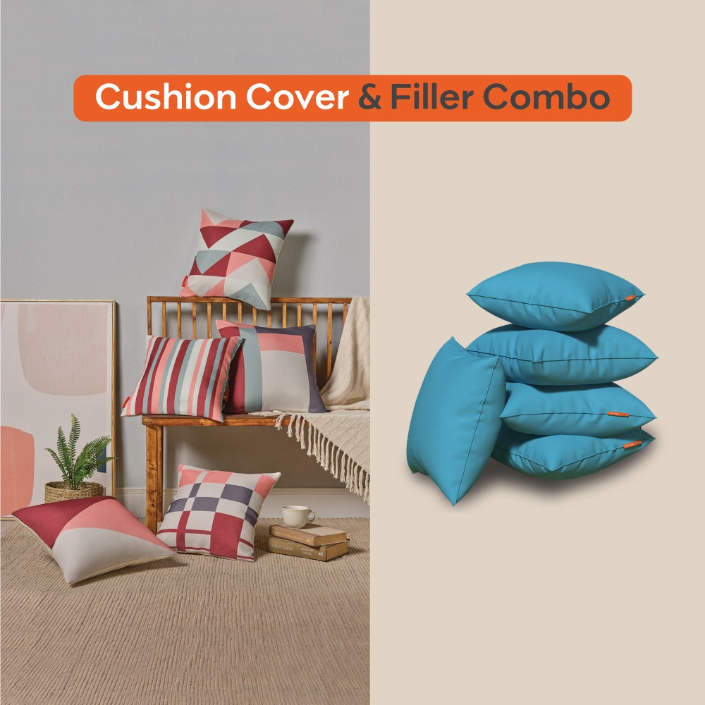 Nooks|Cushion|Cover|with|Premium|Ocean|Cushion|Fillers|Maroon-Ocean|Blue|Set|of|5|