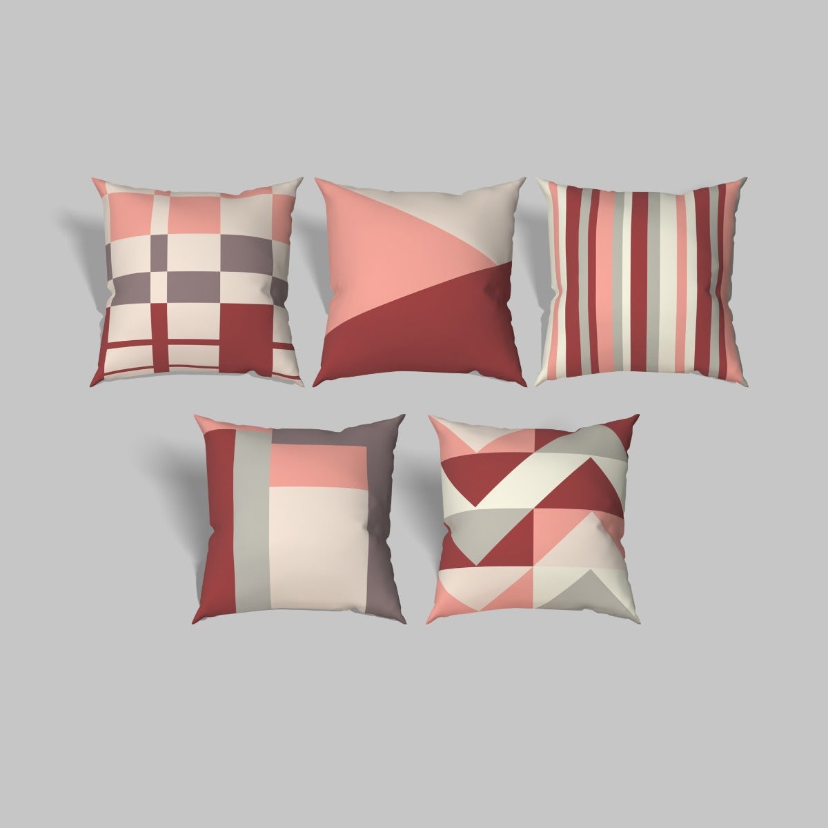 Nooks|Cushion|Cover|with|Premium|Cushion|Fillers|Maroon-Grey|Set|of|5|